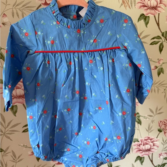 Stitchy Fish Blue Floral Baby Romper - Picture 1 of 1